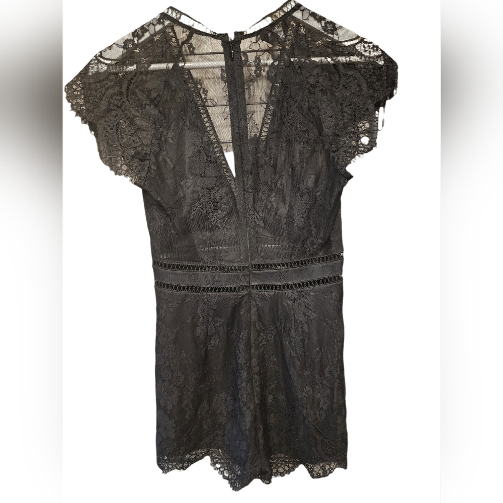 Bebe Lace Black Romper 8 Sheer Back Crochet Trim - Picture 7 of 11